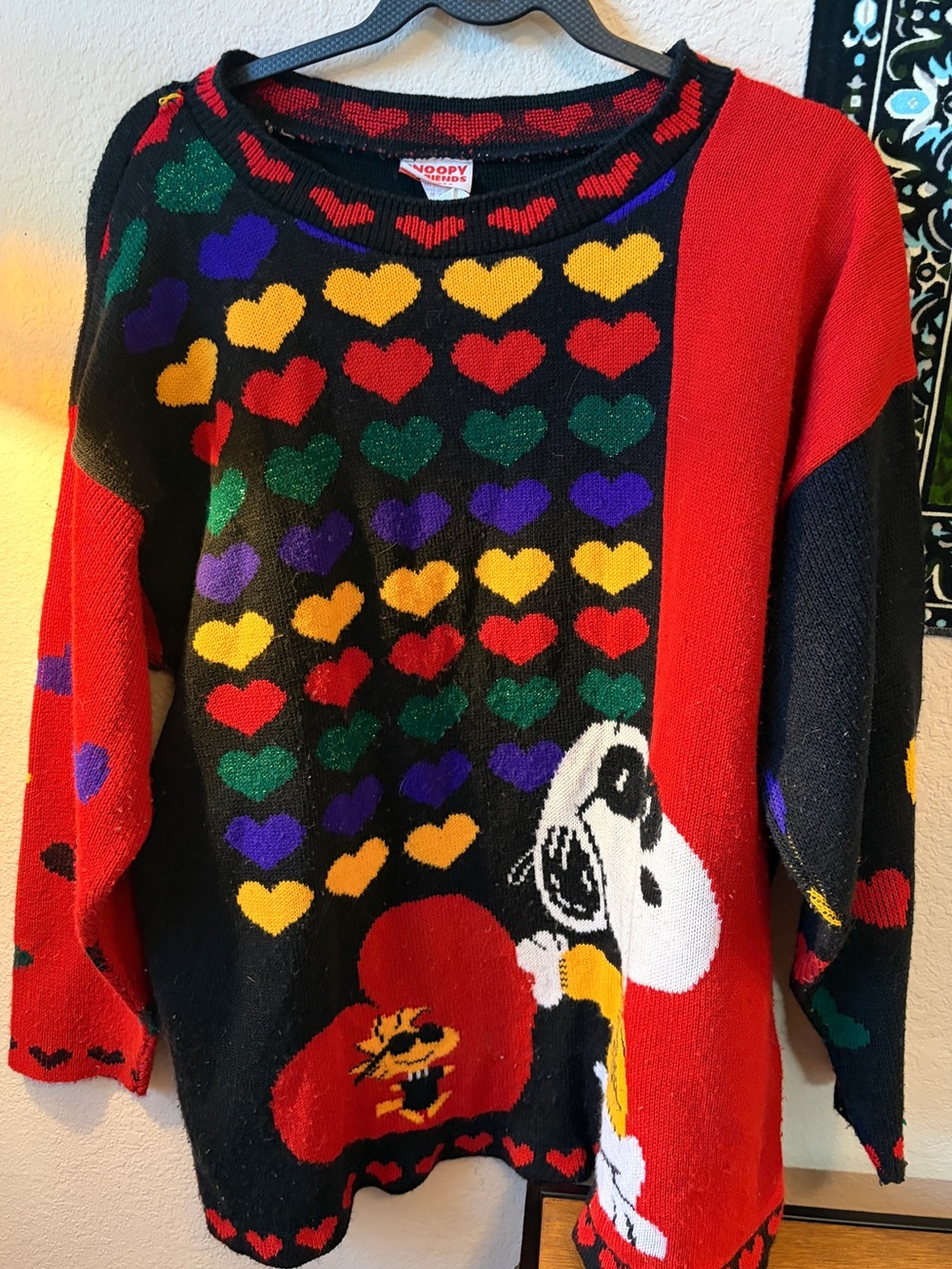 Rare vintage Snoopy Joe cool rainbow heart knit sweater peanuts